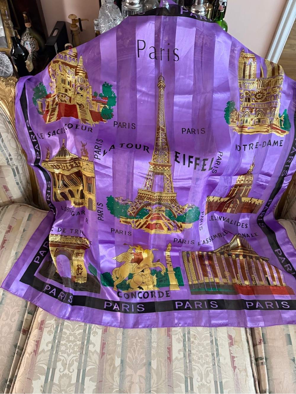 Paris Eiffel Tower Purple Silk-Style Scarf